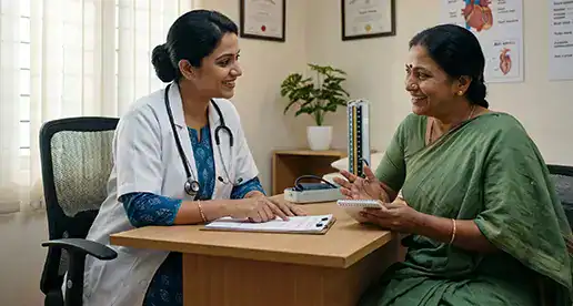 Doctor consulting with a patient at Kavin Maternity and Fertility Clinic.